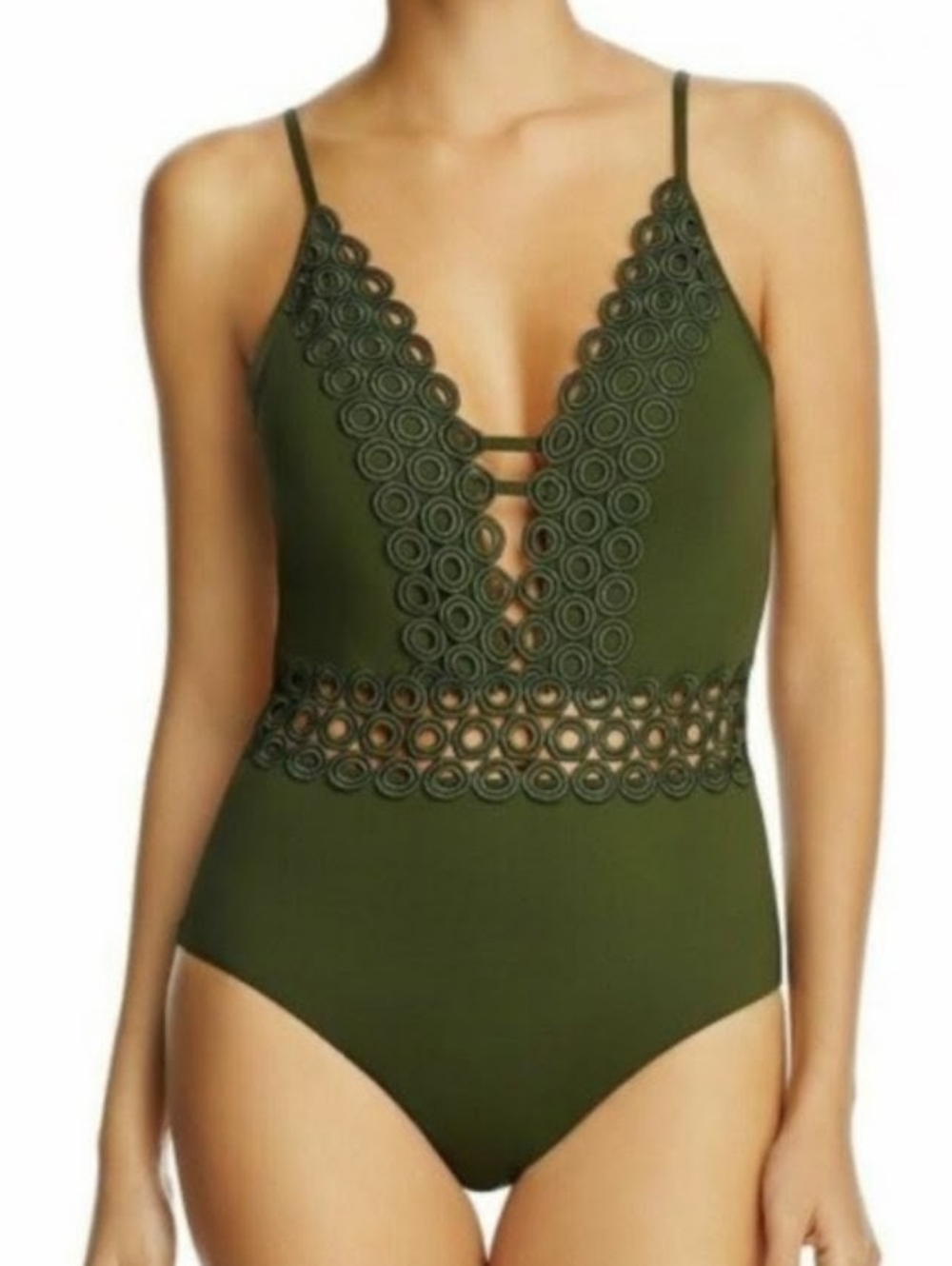 Becca by Rebecca Women's Over The Shoulder One Piece Swimsuit Bay Leaf Sz.S